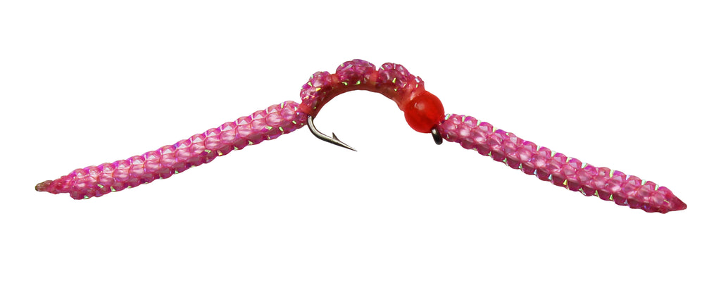Pink Sparkle Worm with Egg, Discount Trout Flies, Fly Fishing Worm –
