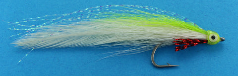 Deceiver Fly Chartreuse over White, Discount Saltwater Flies, Saltwater Fly Fishing Flies for Florida