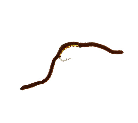 San Juan Worm Brown Gold Flash, Discount Trout Flies for Fly Fishing –